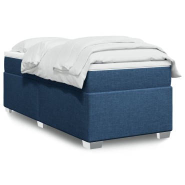 vidaXL Κρεβάτι Boxspring με Στρώμα Μπλε 100x200cm Υφασμάτινο 1 τεμ. - Μονό