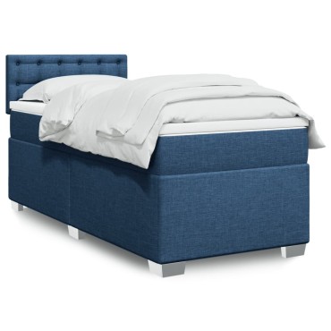 vidaXL Κρεβάτι Boxspring με Στρώμα Μπλε 100x200cm Υφασμάτινο 1 τεμ. - Μονό