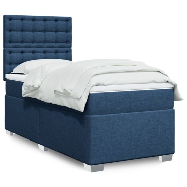 vidaXL Κρεβάτι Boxspring με Στρώμα Μπλε 100x200cm Υφασμάτινο 1 τεμ. - Μονό