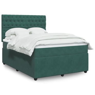 vidaXL Κρεβάτι Boxspring με Στρώμα Σκούρο Πράσινο 140x200εκ. Βελούδινο