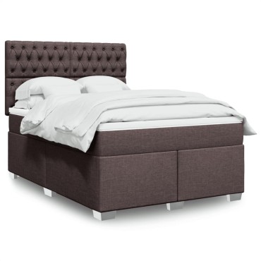 vidaXL Κρεβάτι Boxspring με Στρώμα Σκούρο Καφέ 140x200 εκ Υφασμάτινο