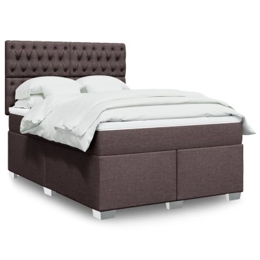 vidaXL Κρεβάτι Boxspring με Στρώμα Σκούρο Καφέ 140x200 εκ Υφασμάτινο