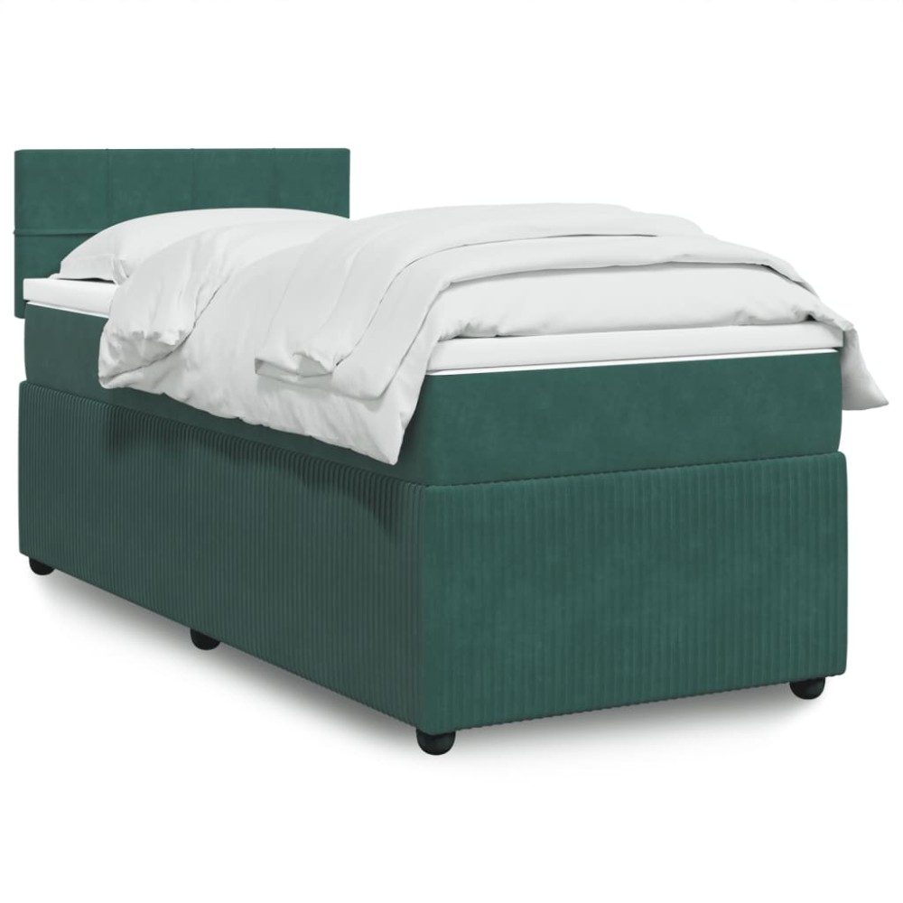 vidaXL Κρεβάτι Boxspring με Στρώμα Σκούρο Πράσινο 90x190 εκ. Βελούδινο