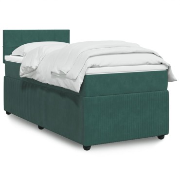 vidaXL Κρεβάτι Boxspring με Στρώμα Σκούρο Πράσινο 90x190 εκ. Βελούδινο
