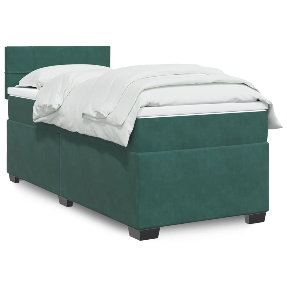 vidaXL Κρεβάτι Boxspring με Στρώμα Σκούρο Πράσινο 90x190 εκ. Βελούδινο