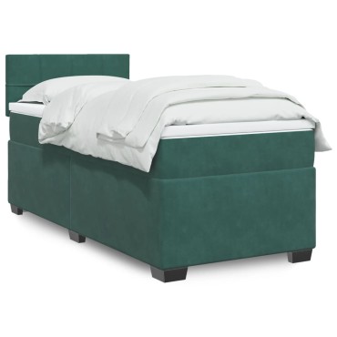 vidaXL Κρεβάτι Boxspring με Στρώμα Σκούρο Πράσινο 90x190 εκ. Βελούδινο