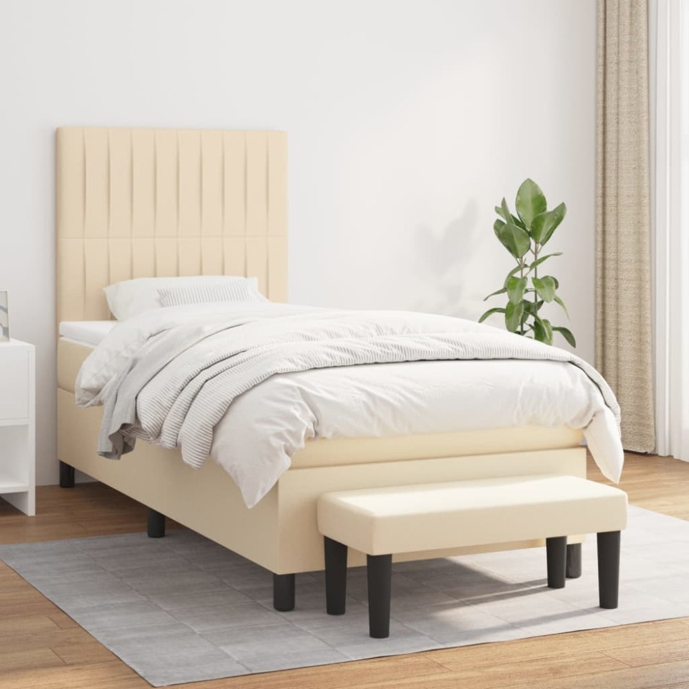 vidaXL Κρεβάτι Boxspring με Στρώμα Κρεμ 80x200cm Υφασμάτινο 1 τεμ. - Μονό
