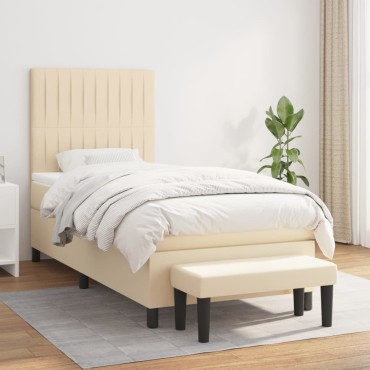 vidaXL Κρεβάτι Boxspring με Στρώμα Κρεμ 80x200cm Υφασμάτινο 1 τεμ. - Μονό
