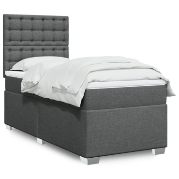 vidaXL Κρεβάτι Boxspring με Στρώμα Σκούρο Γκρι 90x190 εκ. Υφασμάτινο