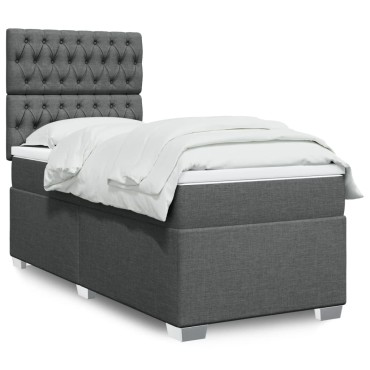vidaXL Κρεβάτι Boxspring με Στρώμα Σκούρο Γκρι 90x190 εκ. Υφασμάτινο