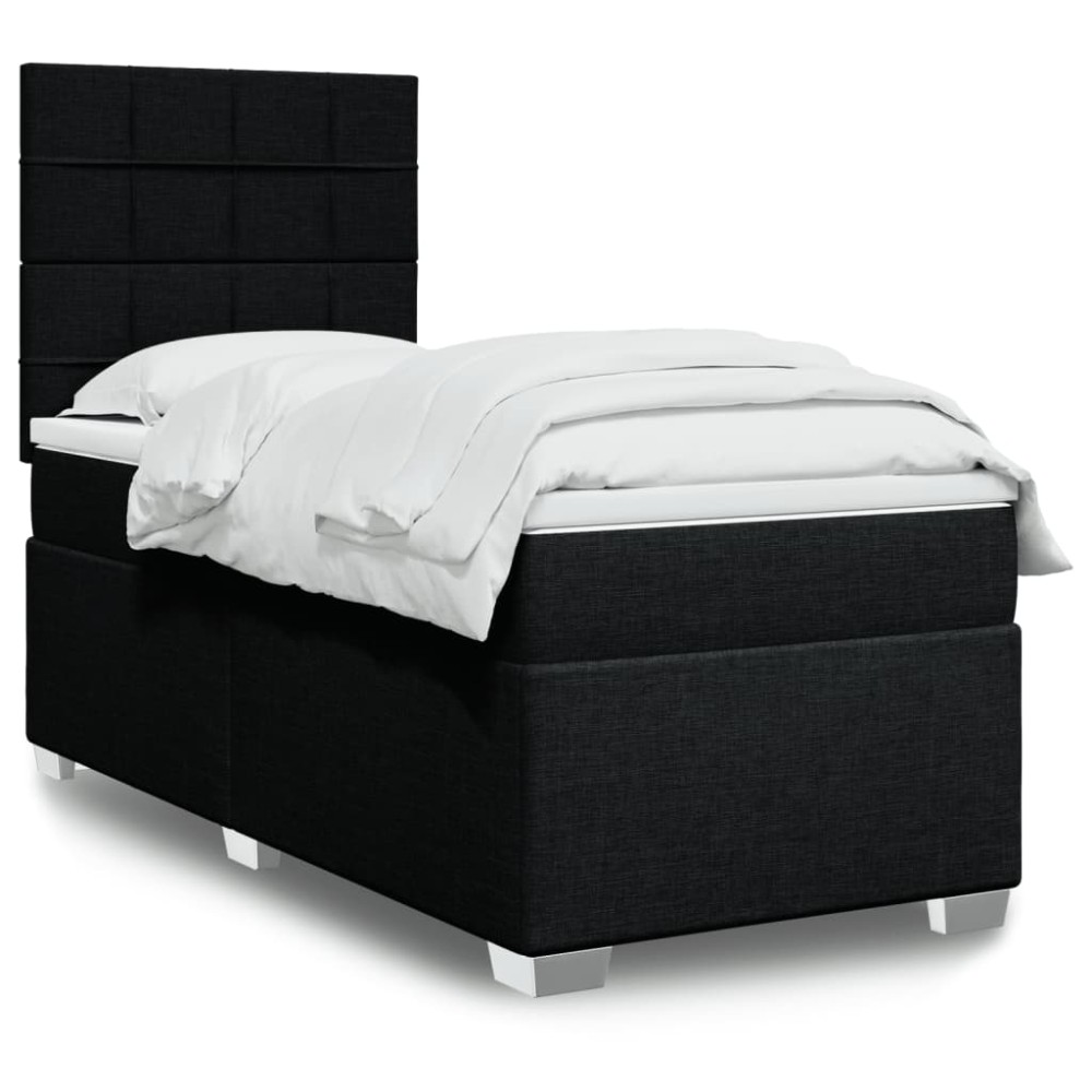 vidaXL Κρεβάτι Boxspring με Στρώμα Μαύρο 90x190 εκ.Υφασμάτινο