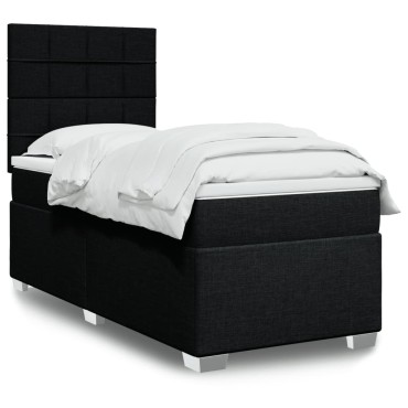 vidaXL Κρεβάτι Boxspring με Στρώμα Μαύρο 90x190 εκ.Υφασμάτινο