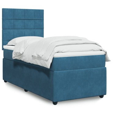vidaXL Κρεβάτι Boxspring με Στρώμα Σκούρο Μπλε 90x190 εκ. Βελούδινο