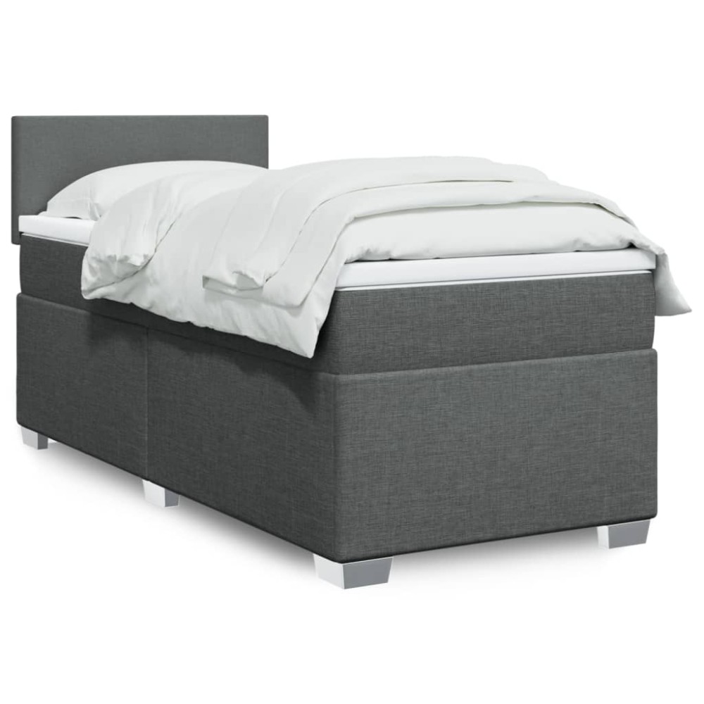 vidaXL Κρεβάτι Boxspring με Στρώμα Σκούρο Γκρι 90x190 εκ. Υφασμάτινο