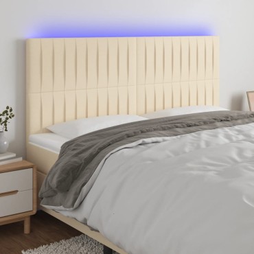 vidaXL Κεφαλάρι Κρεβατιού LED Κρεμ 200x5x118/128cm Υφασμάτινο 1 τεμ.