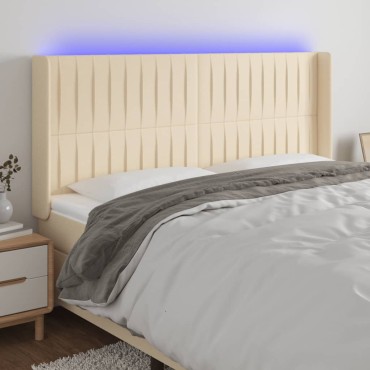 vidaXL Κεφαλάρι Κρεβατιού LED Κρεμ 203x16x118/128cm Υφασμάτινο 1 τεμ.