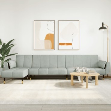 vidaXL Καναπές Κρεβάτι Γωνιακός Αν. Γκρι 275x140x70cm Βελούδινος 1 τεμ.