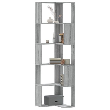 vidaXL Βιβλιοθήκη Γωνιακή 5 Επ. Γκρι Sonoma 50x50x179cm Επεξ. Ξύλο 1 τεμ.