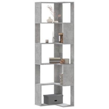 vidaXL Βιβλιοθήκη Γωνιακή 5 Επ. Γκρι Σκυροδέμ. 50x50x179cm Επεξ. Ξύλο 1 τεμ.