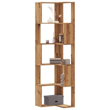 vidaXL Βιβλιοθήκη Γωνιακή 5 Επ. Αρτισιανή Δρυς 50x50x179cm Επεξ. Ξύλο 1 τεμ.