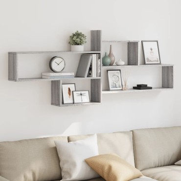 vidaXL Ραφιέρα Τοίχου Γκρι Sonoma 167,5x18x68cm Επεξεργασμένο Ξύλο 1 τεμ.