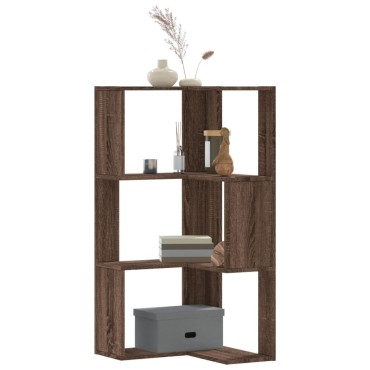 vidaXL Βιβλιοθήκη Γωνιακή 3 Επ. Καφέ Δρυς 50x50x102cm Επεξ. Ξύλο 1 τεμ.