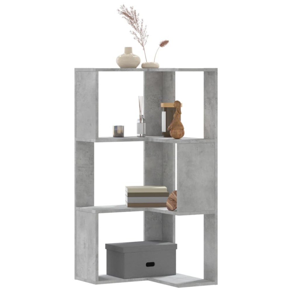 vidaXL Βιβλιοθήκη Γωνιακή 3 Επ. Γκρι Σκυροδέμ. 50x50x102cm Επεξ. Ξύλο 1 τεμ.