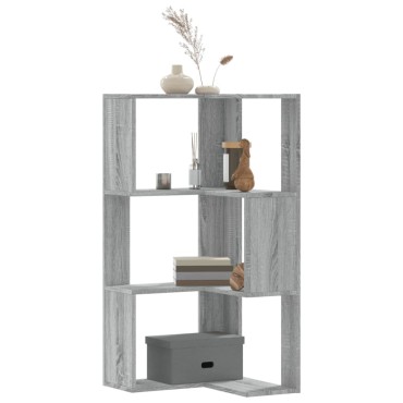 vidaXL Βιβλιοθήκη Γωνιακή 3 Επ. Γκρι Sonoma 50x50x102cm Επεξ. Ξύλο 1 τεμ.