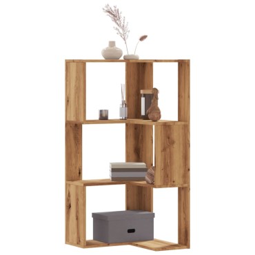 vidaXL Βιβλιοθήκη Γωνιακή 3 Επ. Αρτισιανή Δρυς 50x50x102cm Επεξ. Ξύλο 1 τεμ.