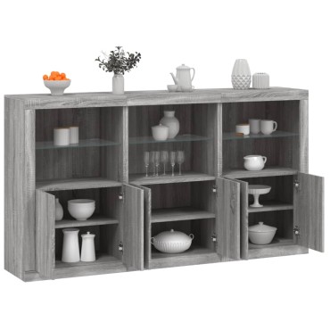 vidaXL Μπουφές με Φώτα LED Γκρι Sonoma 181,5x37x100cm 1 τεμ.