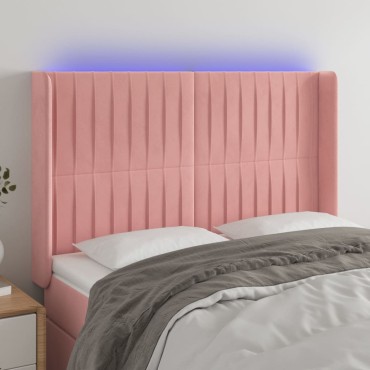 vidaXL Κεφαλάρι Κρεβατιού LED Ροζ 147x16x118/128cm Βελούδινο 1 τεμ.