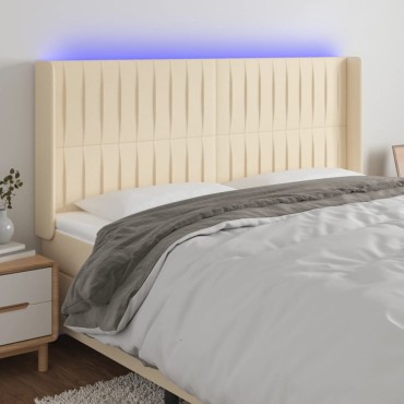 vidaXL Κεφαλάρι Κρεβατιού LED Κρεμ 183x16x118/128cm Υφασμάτινο 1 τεμ.