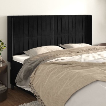 vidaXL Κεφαλάρι με Πτερύγια Μαύρο 163x16x118/128cm Βελούδινο 1 τεμ.
