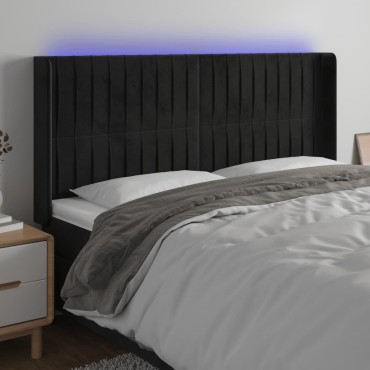 vidaXL Κεφαλάρι Κρεβατιού LED Μαύρο 163x16x118/128cm Βελούδινο 1 τεμ.