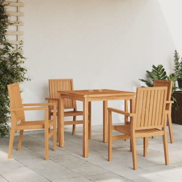 vidaXL Καρέκλες Κήπου Στοιβαζόμενες 4 τεμ. 56,5x57,5x91cm Μασίφ Teak