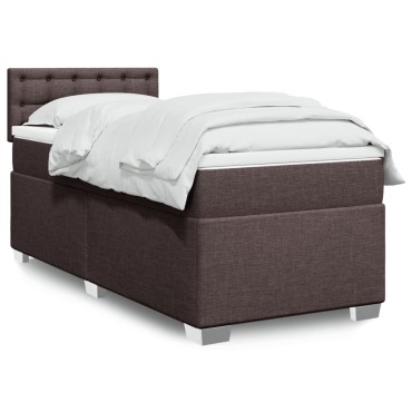 vidaXL Κρεβάτι Boxspring με Στρώμα Σκούρο Καφέ 90x190 εκ. Υφασμάτινο