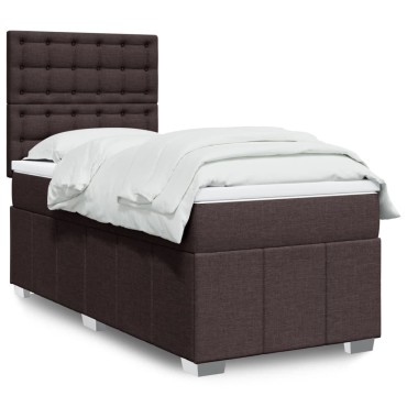 vidaXL Κρεβάτι Boxspring με Στρώμα Σκούρο Καφέ 90x190 εκ. Υφασμάτινο