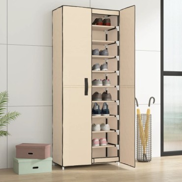 vidaXL Παπουτσοθήκη Κρεμ 60x30x166cm Υφασμάτινη