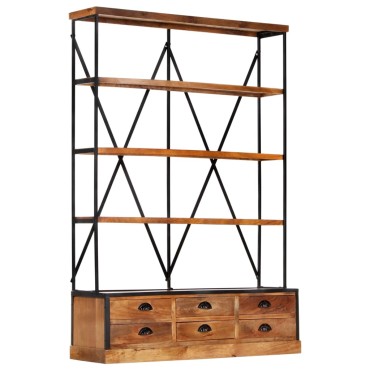 vidaXL Βιβλιοθήκη με 4 Επίπεδα/6 Συρτάρια 122x36x181cm Ξύλο Μάνγκο 1 τεμ.