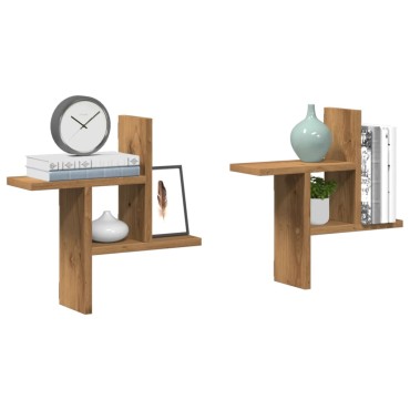vidaXL Ραφιέρες Τοίχου 2 τεμ. Αρτισιανή Δρυς 38x12x38cm Επεξ. Ξύλο