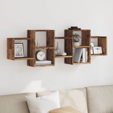 vidaXL Ραφιέρα Τοίχου Όψη Παλαιού Ξύλου 129x18x42cm από Επεξ. Ξύλο 1 τεμ.