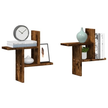 vidaXL Ραφιέρες Τοίχου 2 τεμ. Καπνιστή Δρυς 38x12x38cm Επεξεργ. Ξύλο