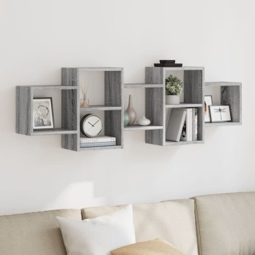 vidaXL Ραφιέρα Τοίχου Γκρι Sonoma 129x18x42cm Επεξεργασμένο Ξύλο 1 τεμ.