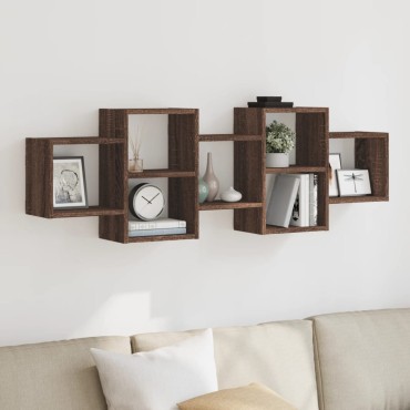 vidaXL Ραφιέρα Τοίχου Καφέ Δρυς 129x18x42cm από Επεξεργασμένο Ξύλο 1 τεμ.