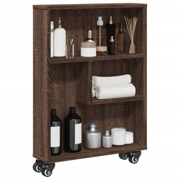 vidaXL Τρόλεϊ Αποθήκευσης Στενό Καφέ Δρυς 48x13x68cm Επεξ. Ξύλο