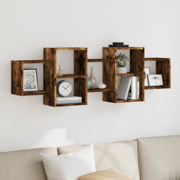 vidaXL Ραφιέρα Τοίχου Καπνιστή Δρυς 129x18x42cm Επεξεργασμένο Ξύλο 1 τεμ.