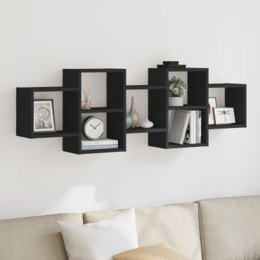 vidaXL Ραφιέρα Τοίχου Μαύρο 129x18x42cm από Επεξεργασμένο Ξύλο 1 τεμ.
