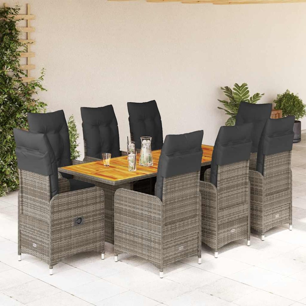 vidaXL Σετ Επίπλων Bistro Κήπου 9 τεμ. Γκρι Συνθετ. Ρατάν με Μαξιλάρια 54,5x58,5x92cm vidaXL Σετ Επίπλων Bistro Κήπου 9 τεμ. Γκρι Συνθετ. Ρατάν με Μαξιλάρια 54,5x58,5x92cm