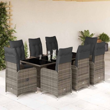 vidaXL Σετ Επίπλων Bistro Κήπου 9 τεμ. Γκρι Συνθετ. Ρατάν με Μαξιλάρια 54,5x58,5x92cm