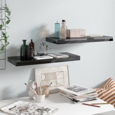 vidaXL Ράφια Τοίχου Γυαλιστερά Μαύρα 2 τεμ. 60x23,5x3,8cm MDF